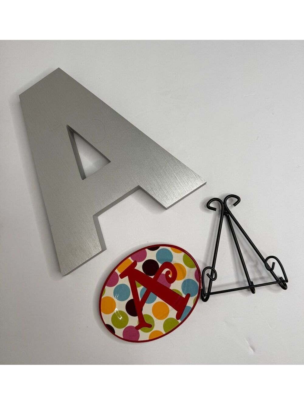 Letter A Monogram Bundle Large Silver Initial & Trinket Dish with Display Stand